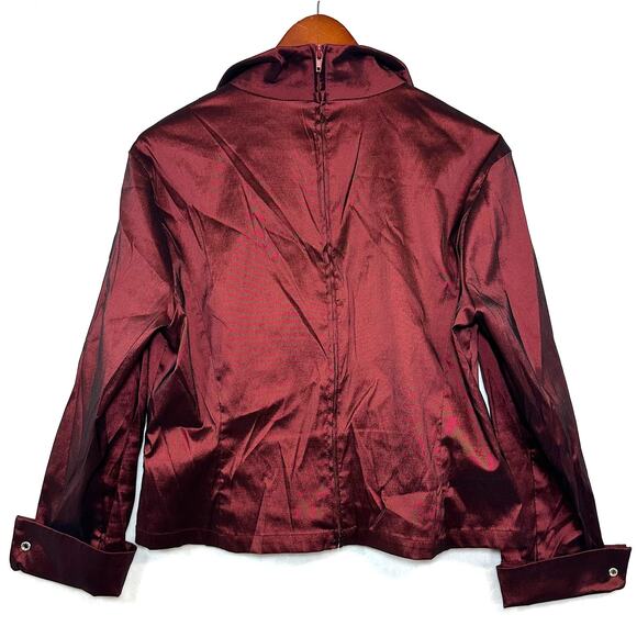 Vintage Tadashi Shoji 16 Red Taffeta 3/4 Sleeve Top Faux Wrap VNeck Elegant Sexy - Picture 4 of 11